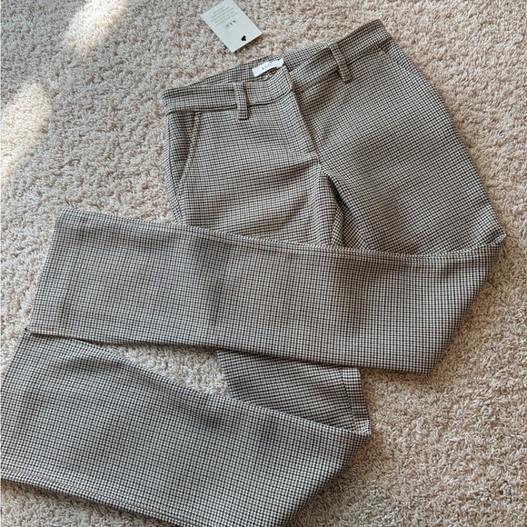 A.L.C. Houndstooth Pants Beige Split Leg Flare Stretch Casual Preppy Size 0 - Picture 7 of 14